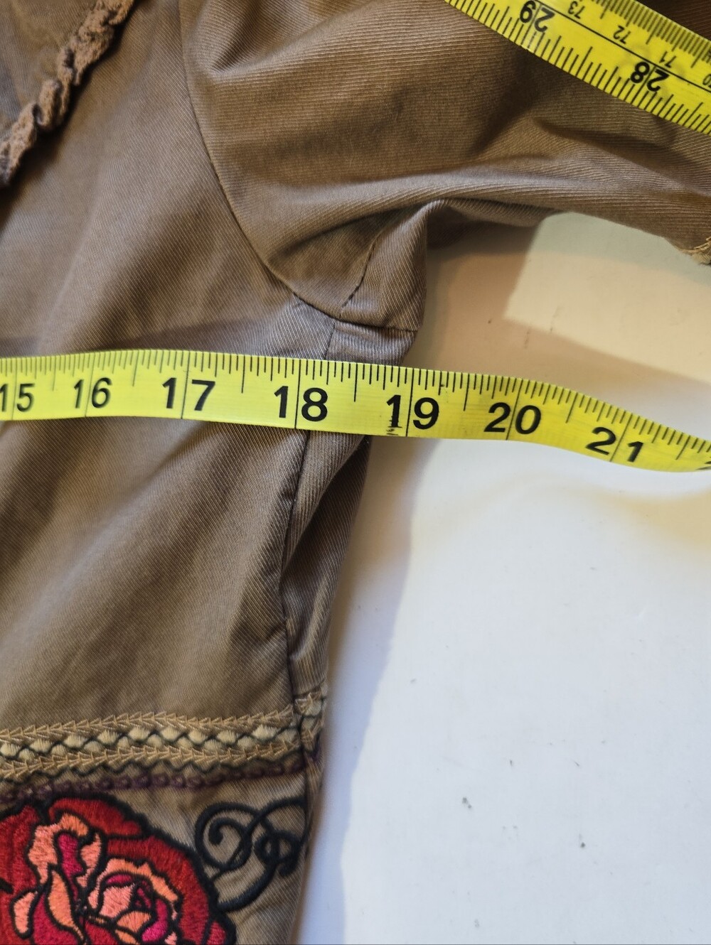 ODD MOLLY Taupe Embroidered Floral Long Coat No Size Tag See Measurements - Picture 8 of 11